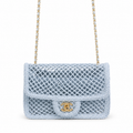 Chanel Pale Blue Open-Weave Crochet Classic Double Flap | Gold CC — 21cm