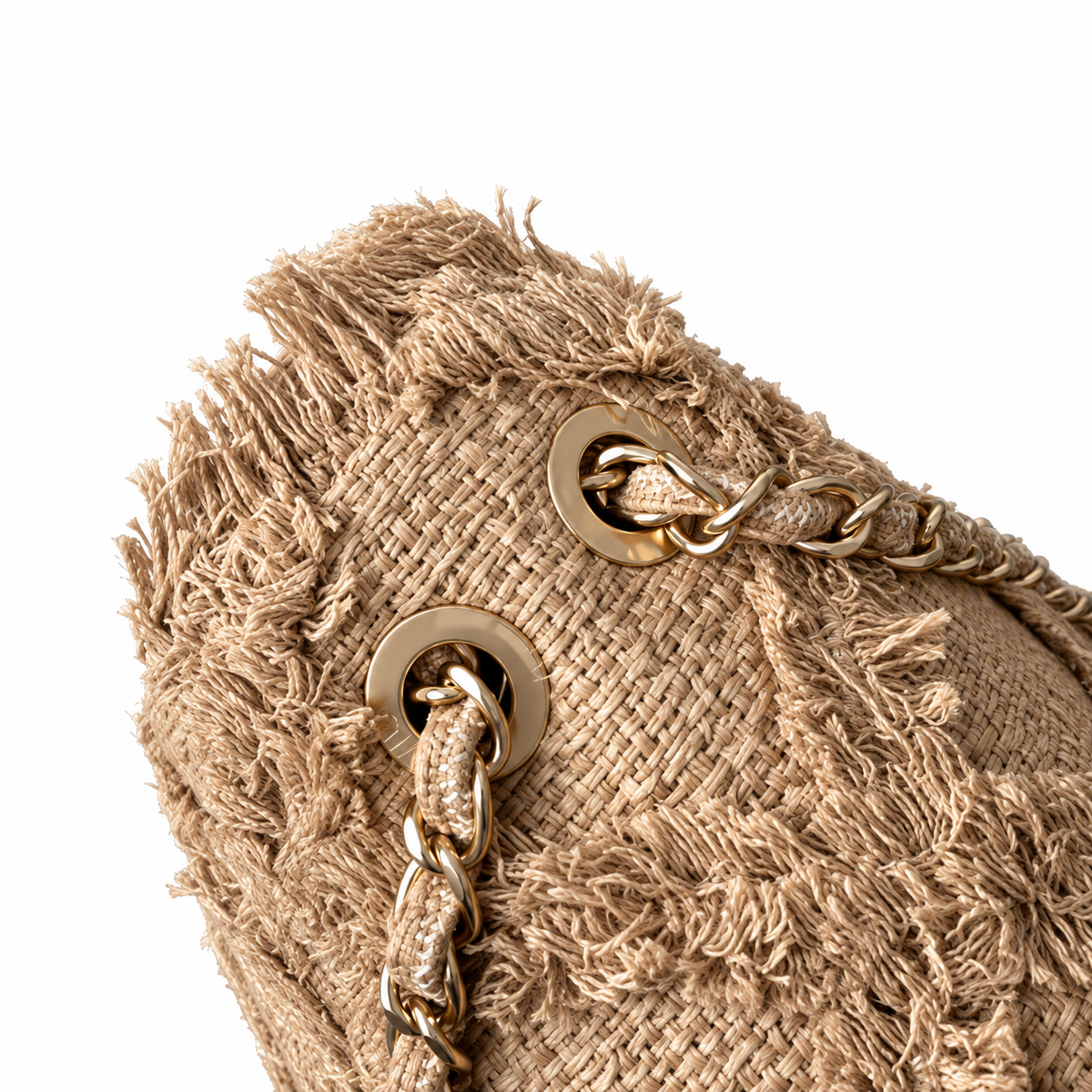 Chanel Large Quilted Raffia Fringe Flap Bag Natural Beige 38cm
