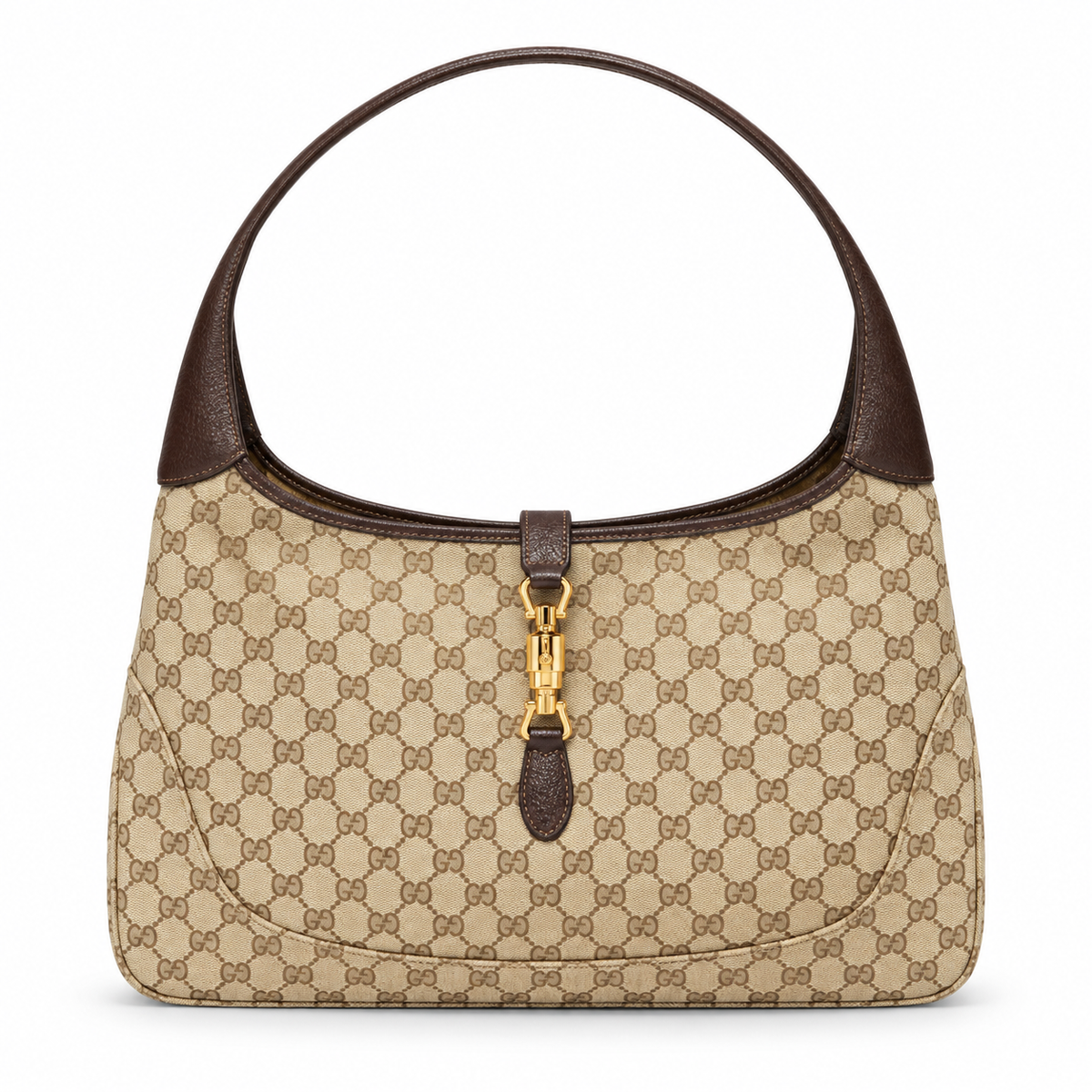 Gucci Jackie O Hobo in Beige GG Original Canvas with Dark Brown Leather Trim