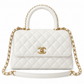Chanel Coco Handle Quilted Caviar Top Handle Bag White 23cm