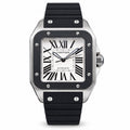 Cartier Santos 100 XL Stainless Steel Black Rubber Bezel White Dial Roman Numeral Black Rubber Strap Automatic Watch