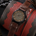AURIONN Men's Military Chronograph – Grey Dial Wide Leather Strap